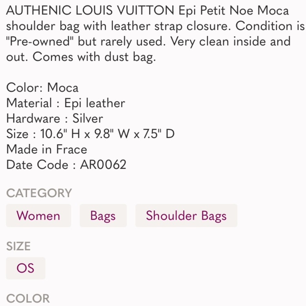 ✨ RARE✨NOE BROWN LOUIS VUITTON BUCKET EPI - Picture 11 of 11